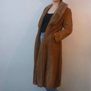 Decadent vintage 60s suede leather coat with fur collar